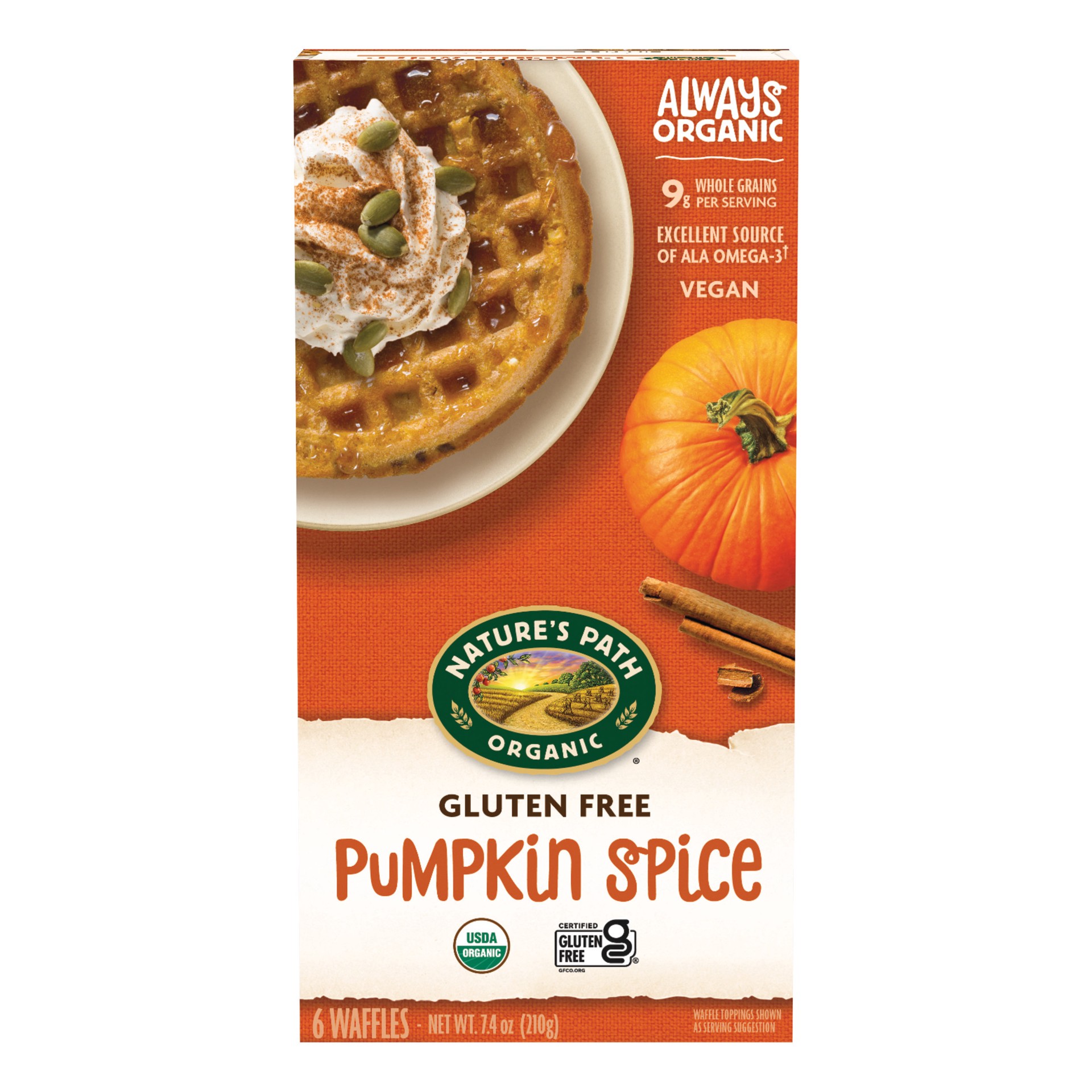 slide 1 of 6, Nature's Path Organic Pumpkin Waffles 7oz Box, 7.4 oz