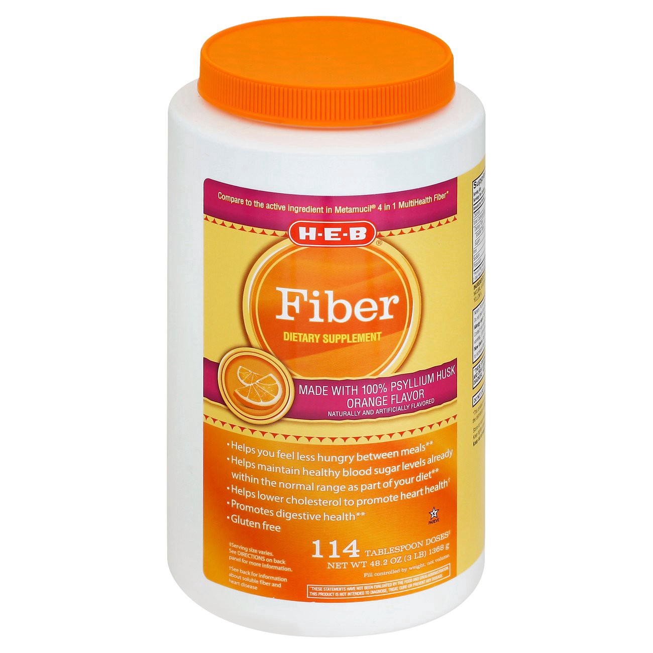 slide 1 of 1, H-E-B Fiber Supplement Powder - Orange, 48.2 oz