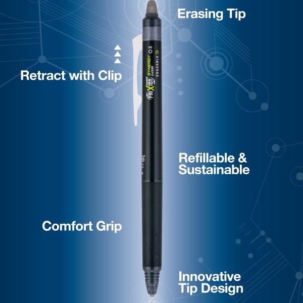 slide 2 of 5, Pilot Frixion Synergy Clicker Erasable Gel Pen, Extra Fine Point, 0.5Mm, Black Barrel, Black Ink, Single Pen, 1 ct