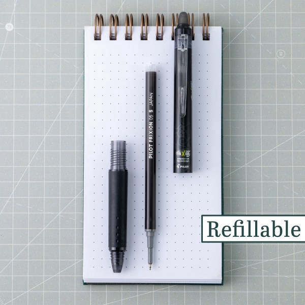 slide 3 of 5, Pilot Frixion Synergy Clicker Erasable Gel Pen, Extra Fine Point, 0.5Mm, Black Barrel, Black Ink, Single Pen, 1 ct