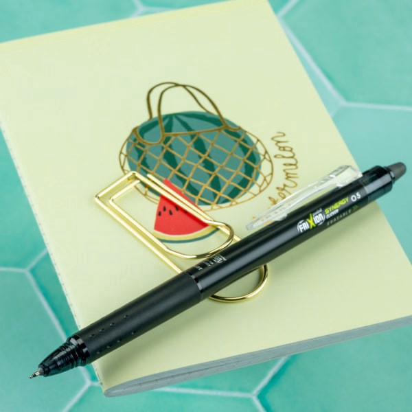 slide 5 of 5, Pilot Frixion Synergy Clicker Erasable Gel Pen, Extra Fine Point, 0.5Mm, Black Barrel, Black Ink, Single Pen, 1 ct