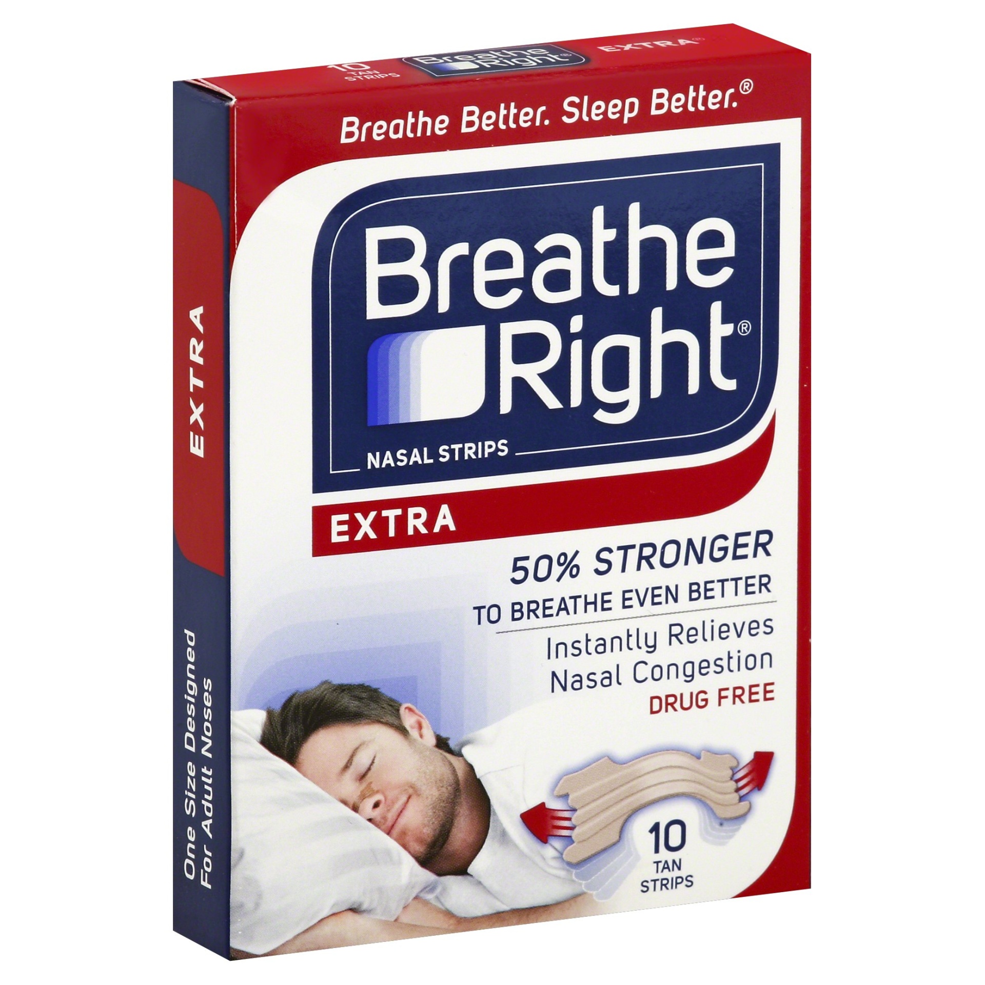 slide 1 of 1, Breathe Right Extra Tan Nasal Strips, 10 ct