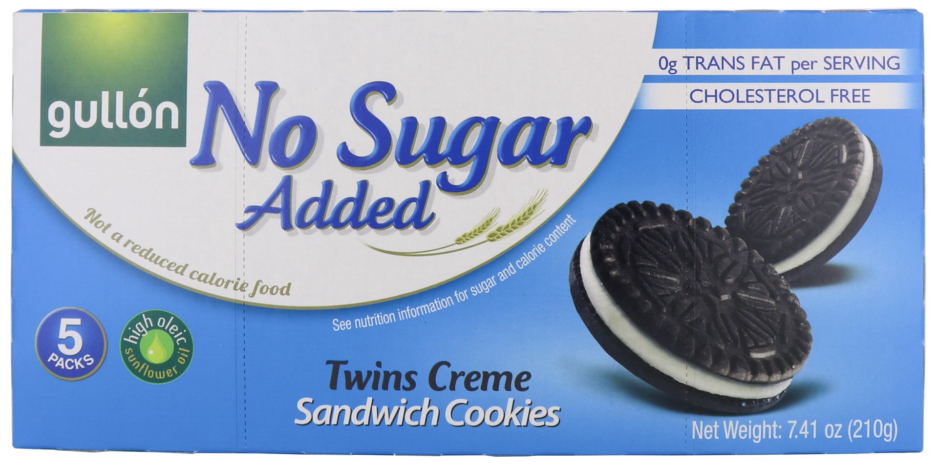 slide 1 of 1, Gullón No Suggar Added Twins Cream Sandwich Cookies, 7.41 oz