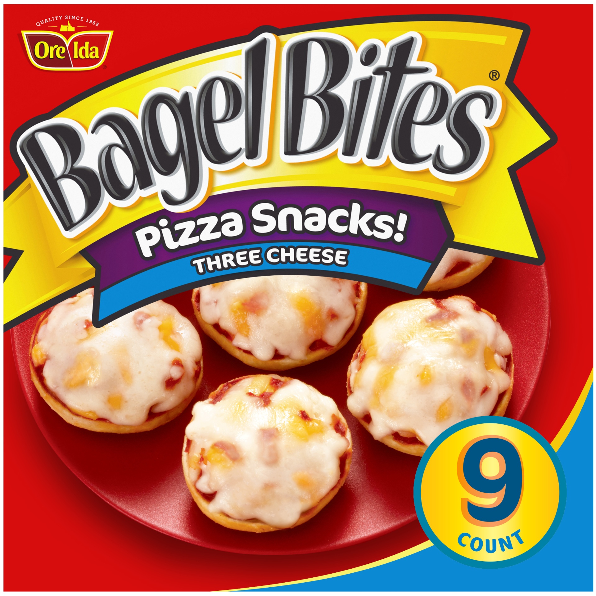 slide 1 of 13, Bagel Bites Three Cheese Mini Pizza Bagel Frozen Snacks, 7 oz