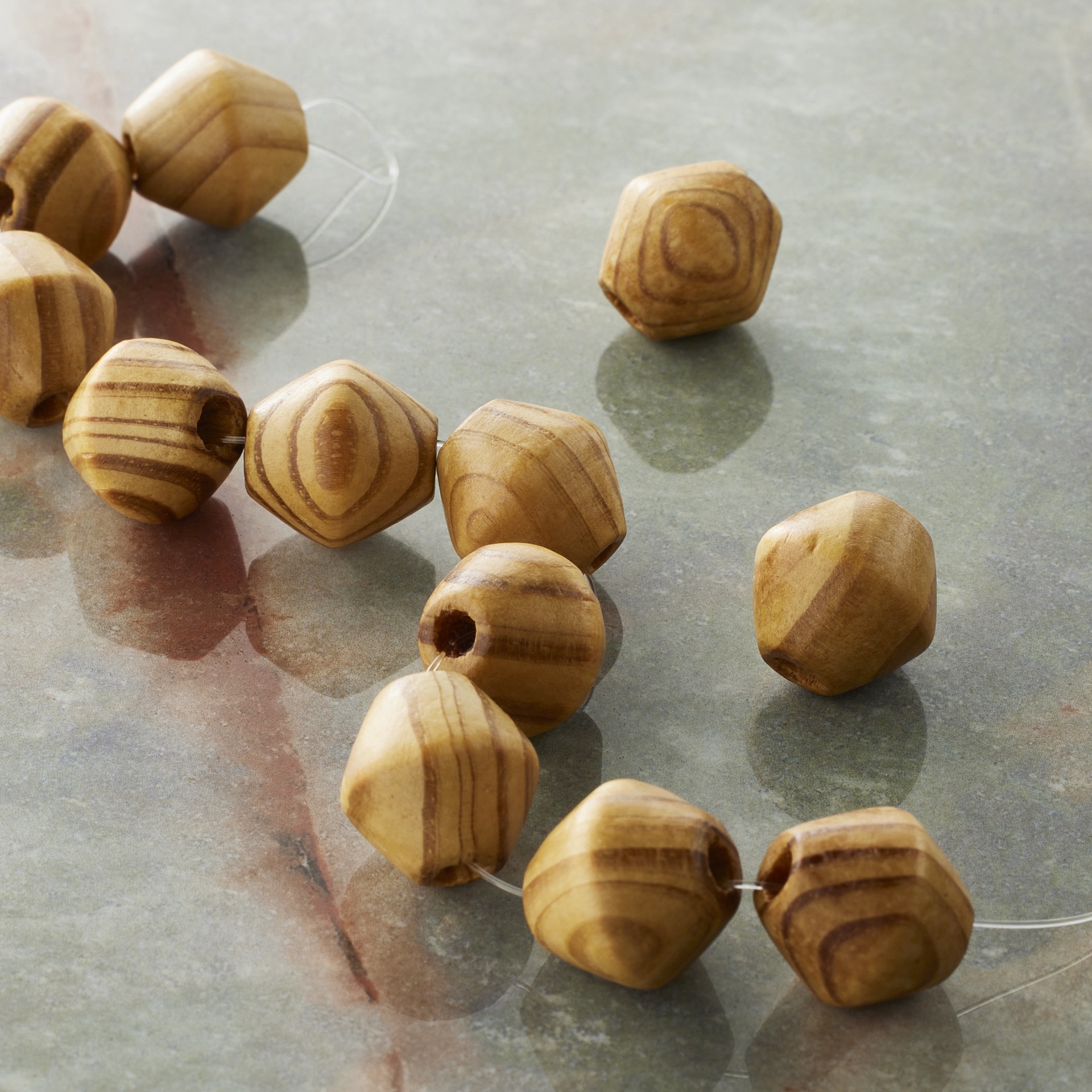 slide 3 of 3, Natural Wood Bicone Beads, 15mm By Bead Landing, 15mm