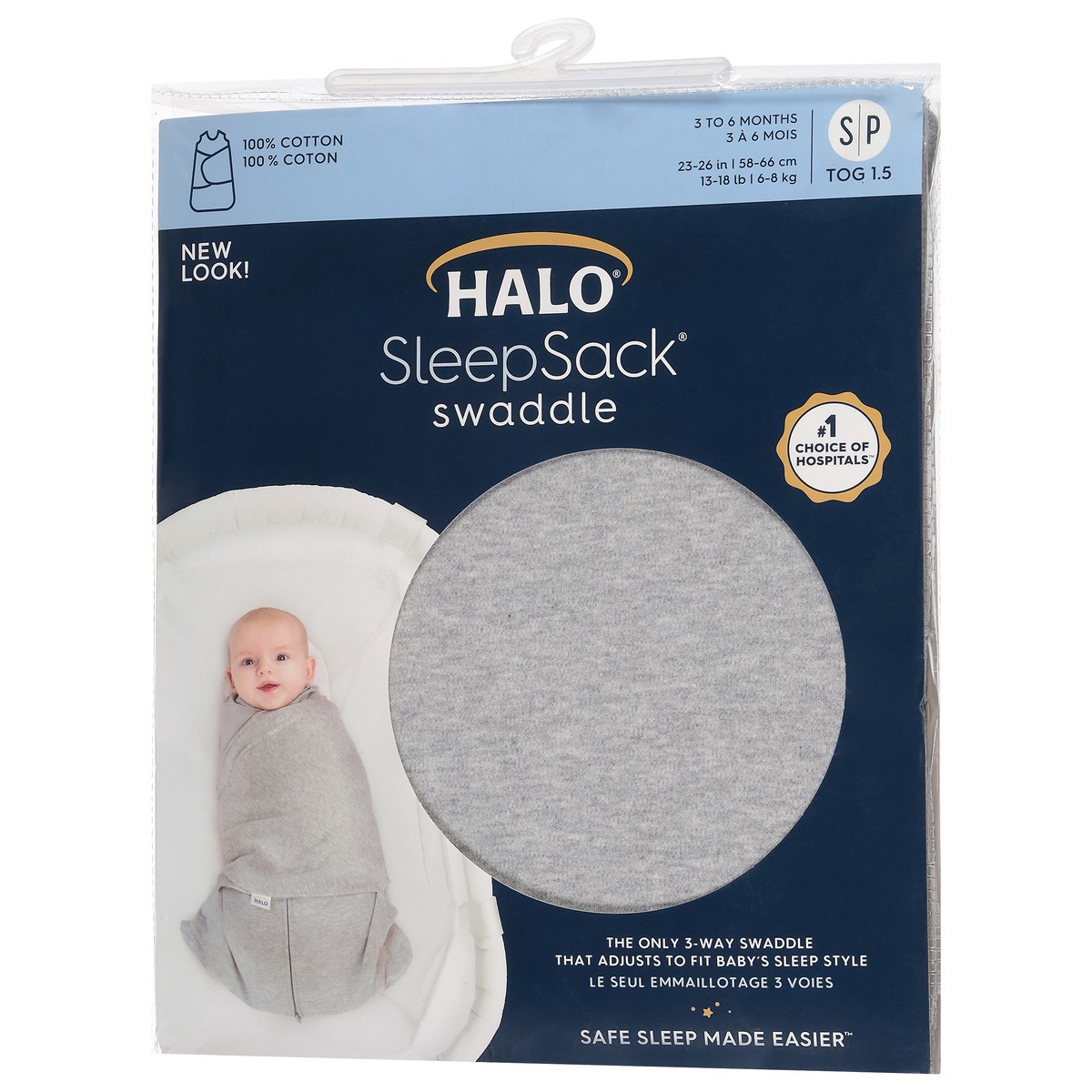 slide 3 of 9, HALO SleepSack Small Multi-Way Cotton Swaddle - Grey, 1 ct