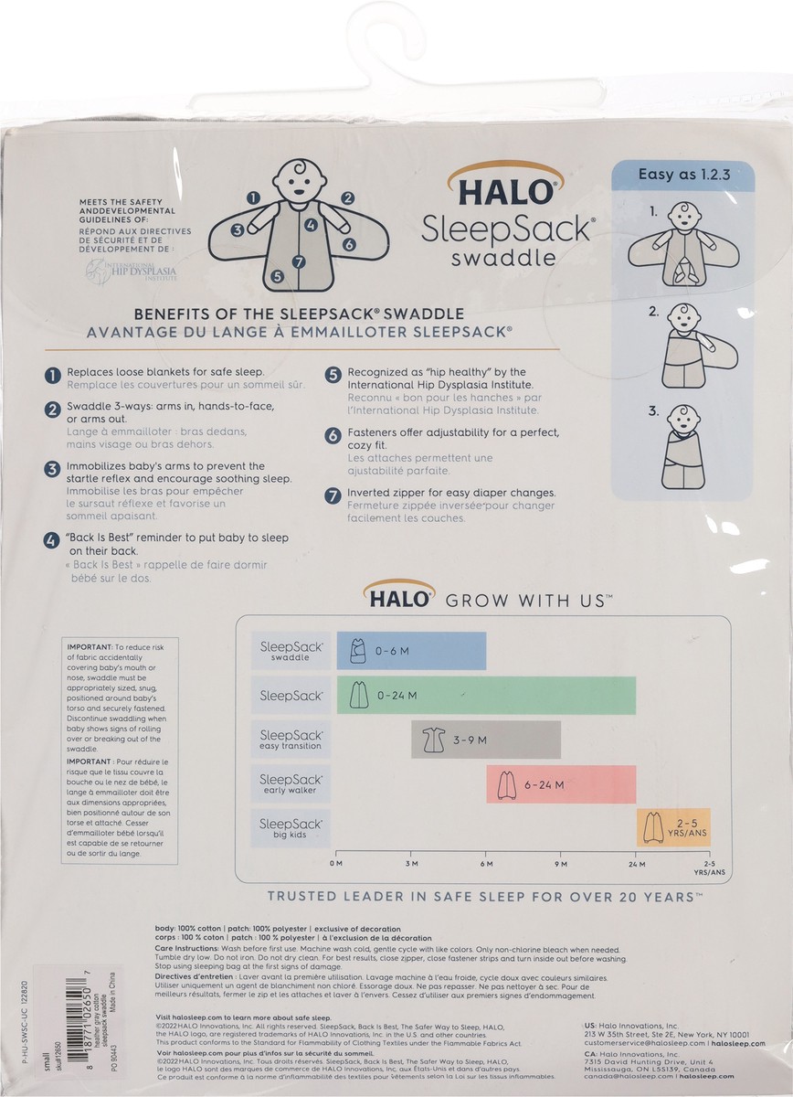 slide 8 of 9, HALO SleepSack Small Multi-Way Cotton Swaddle - Grey, 1 ct