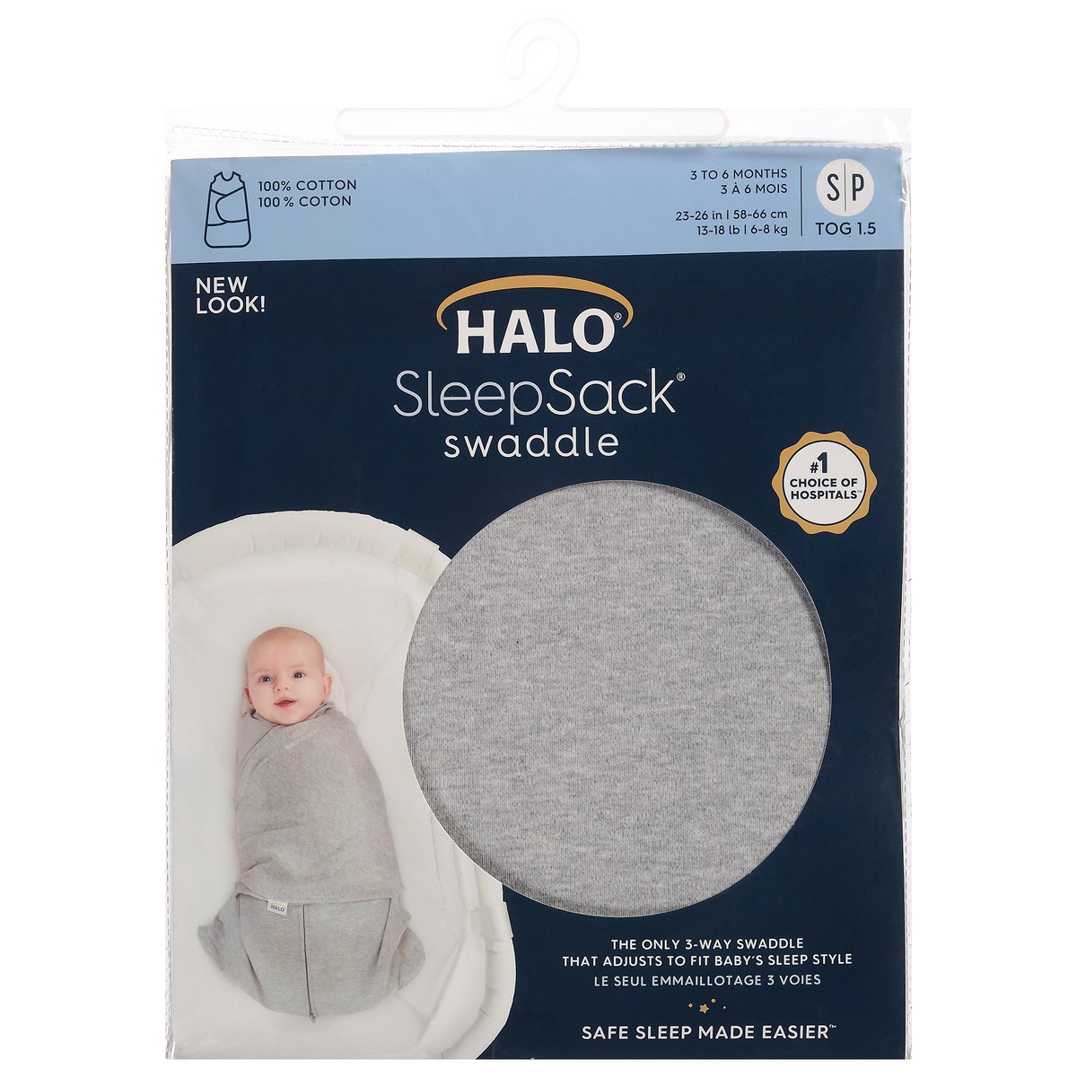 slide 9 of 9, HALO SleepSack Small Multi-Way Cotton Swaddle - Grey, 1 ct