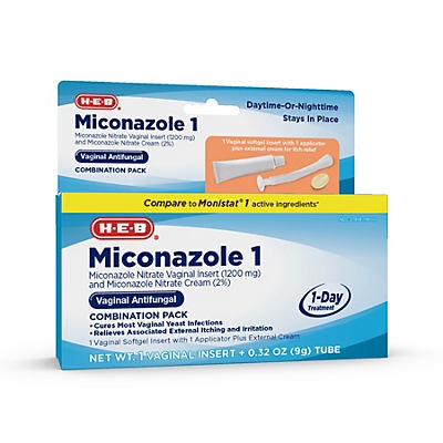 slide 1 of 1, H-E-B Miconazole 1, 1-Day Treatment, Combination Pack, 1 ct