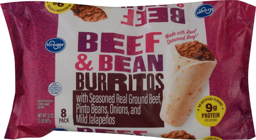 slide 1 of 5, Kroger Beef & Bean Burritos, 8 ct; 32 oz