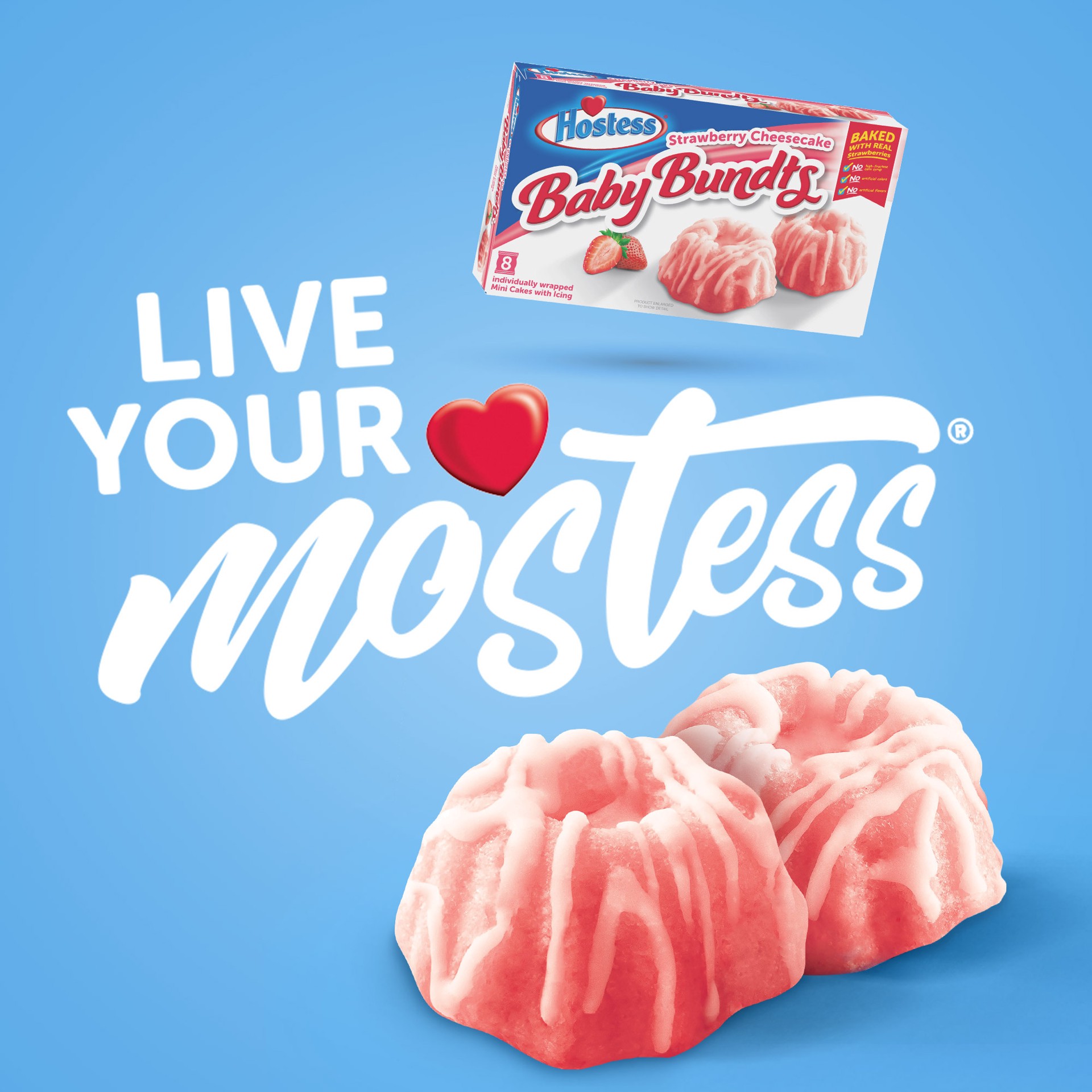 slide 2 of 5, HOSTESS Strawberry Cheesecake BABY BUNDTS, Baked with Real Strawberries and natural flavors, 8 Count , 10 oz, 10 oz