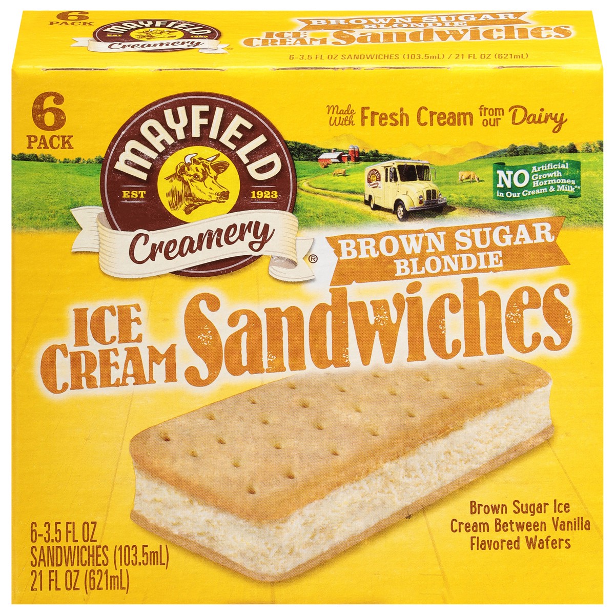 slide 1 of 9, Mayfield Creamery Brown Sugar Blondie Ice Cream Sandwiches 6 ea, 6 ct