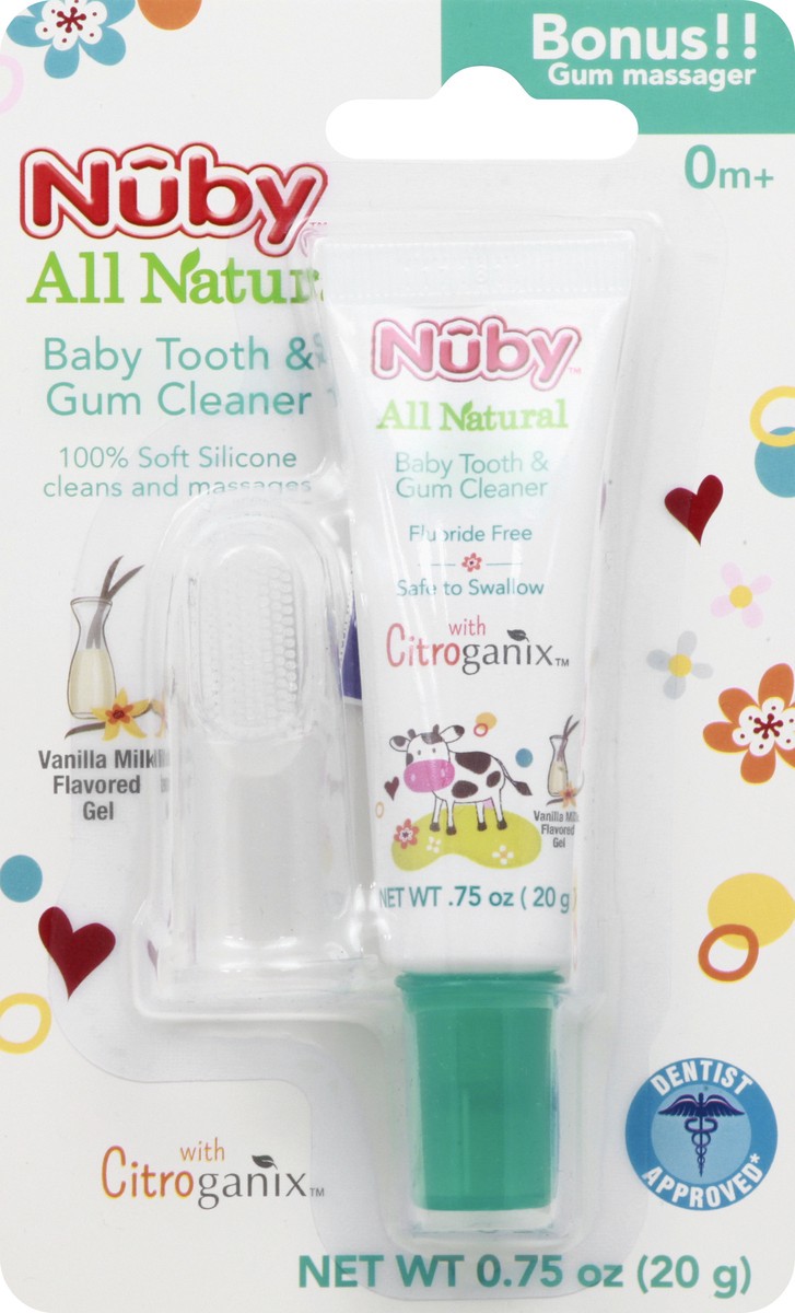 slide 1 of 9, Nuby Vanilla Milk Flavored Baby Tooth & Gum Cleaner Gel 0.75 oz, 0.75 oz