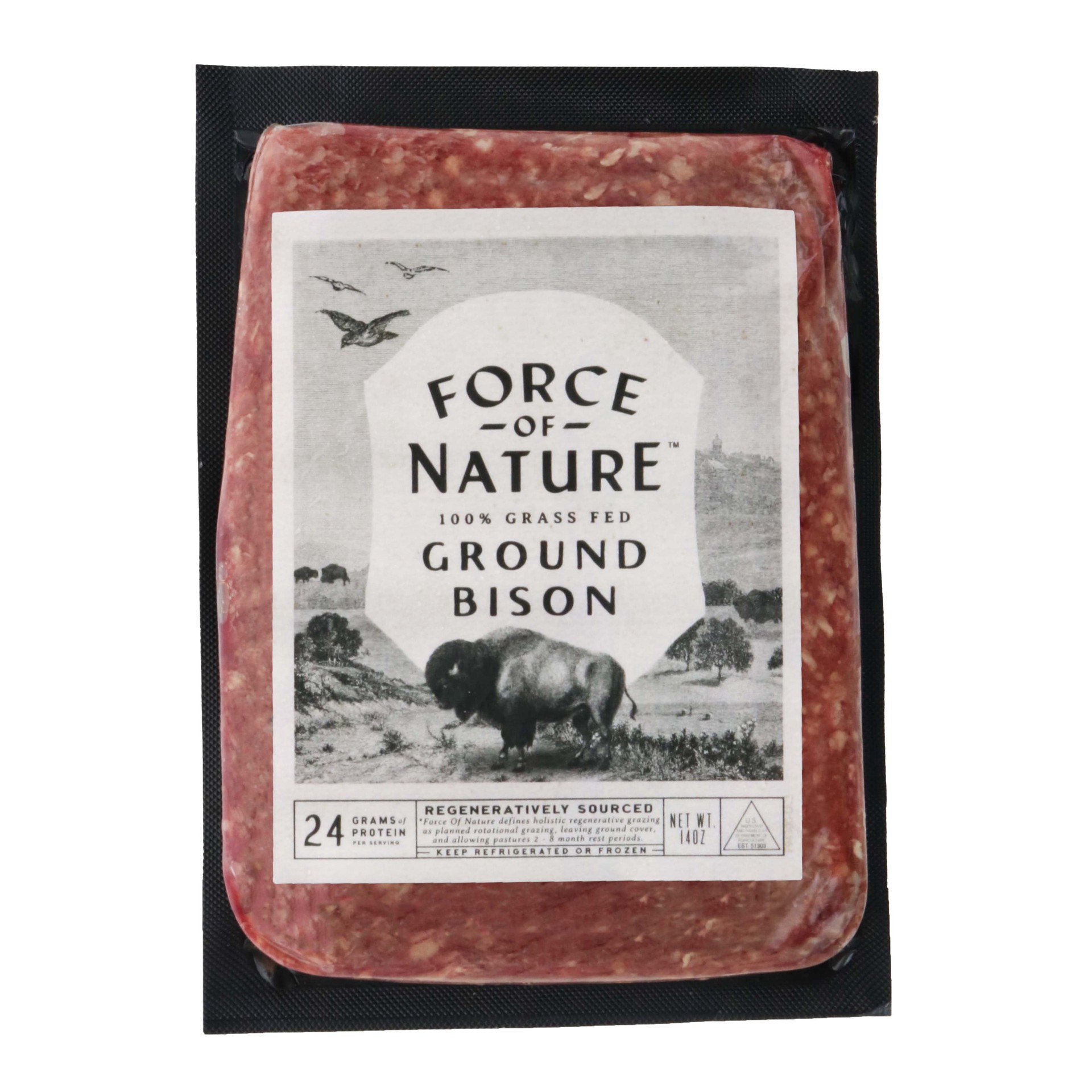 slide 1 of 1, Force Of Nature 100% Grass Fed Ground Bison, 14 oz