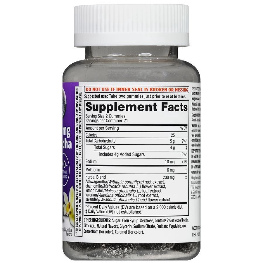slide 2 of 5, Walgreens Melatonin + Ashwagandha Gummies Blackberry & Vanilla, 42 ct