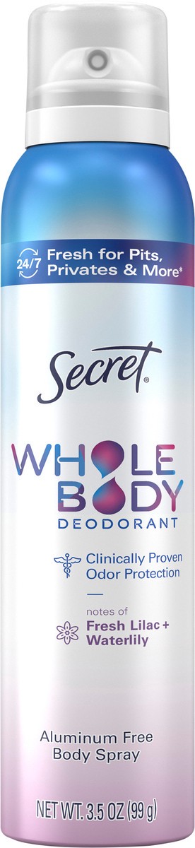 slide 2 of 7, Secret Whole Body Aluminum Free Deodorant Spray Lilac & Waterlily 3.5oz, 3.5 oz