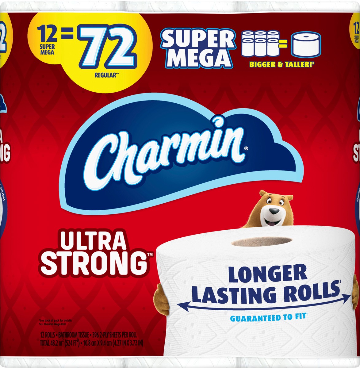 slide 5 of 5, Charmin Bathroom Tissue, Super Mega Roll, 2-Ply, Unscented, 12 Each, 12 ct