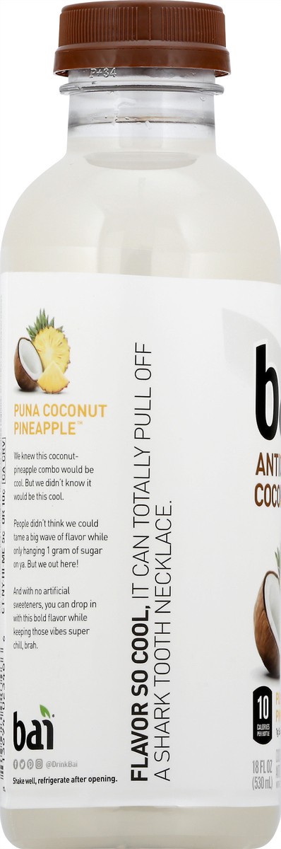 slide 7 of 13, Bai Coconut Flavored Water, Puna Coconut Pineapple, Antioxidant Infused Drink, 18 Fluid Ounce Bottle, 18 fl oz