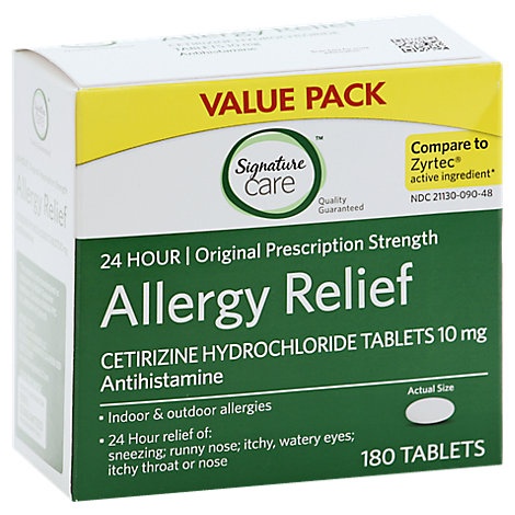 slide 1 of 1, Signature Care Allergy Relief Cetirizine Tabs, 180 ct