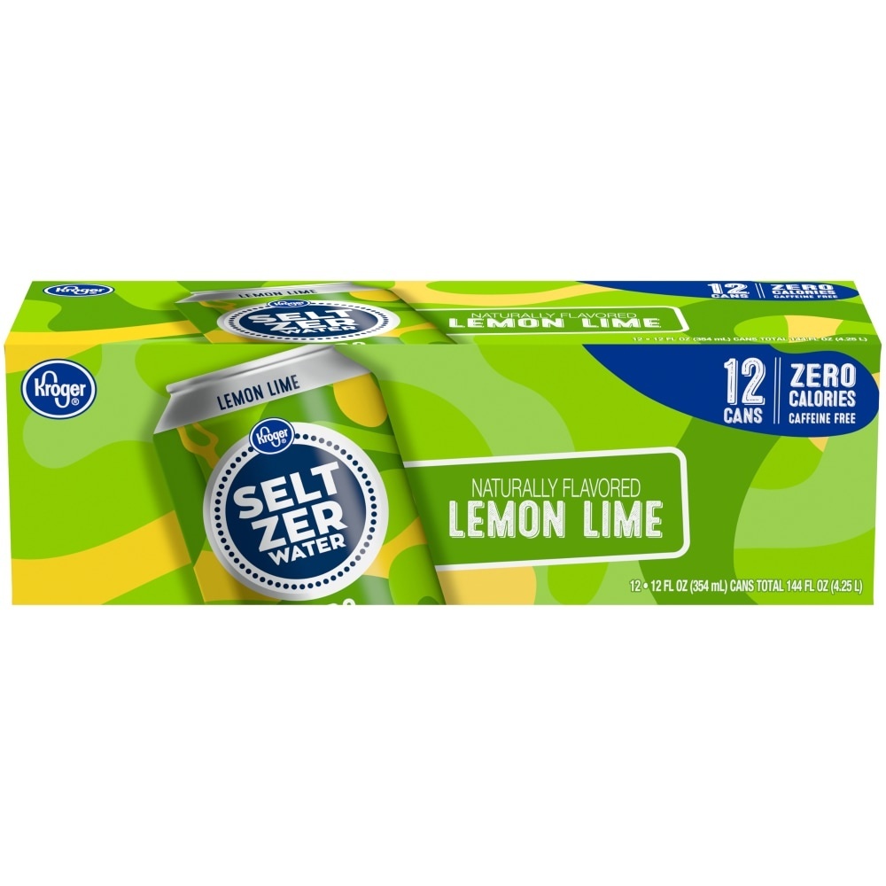 slide 1 of 1, Kroger Seltzer Water Naturally Flavored Lemon Lime Caffeine Free, 12 ct; 12 fl oz