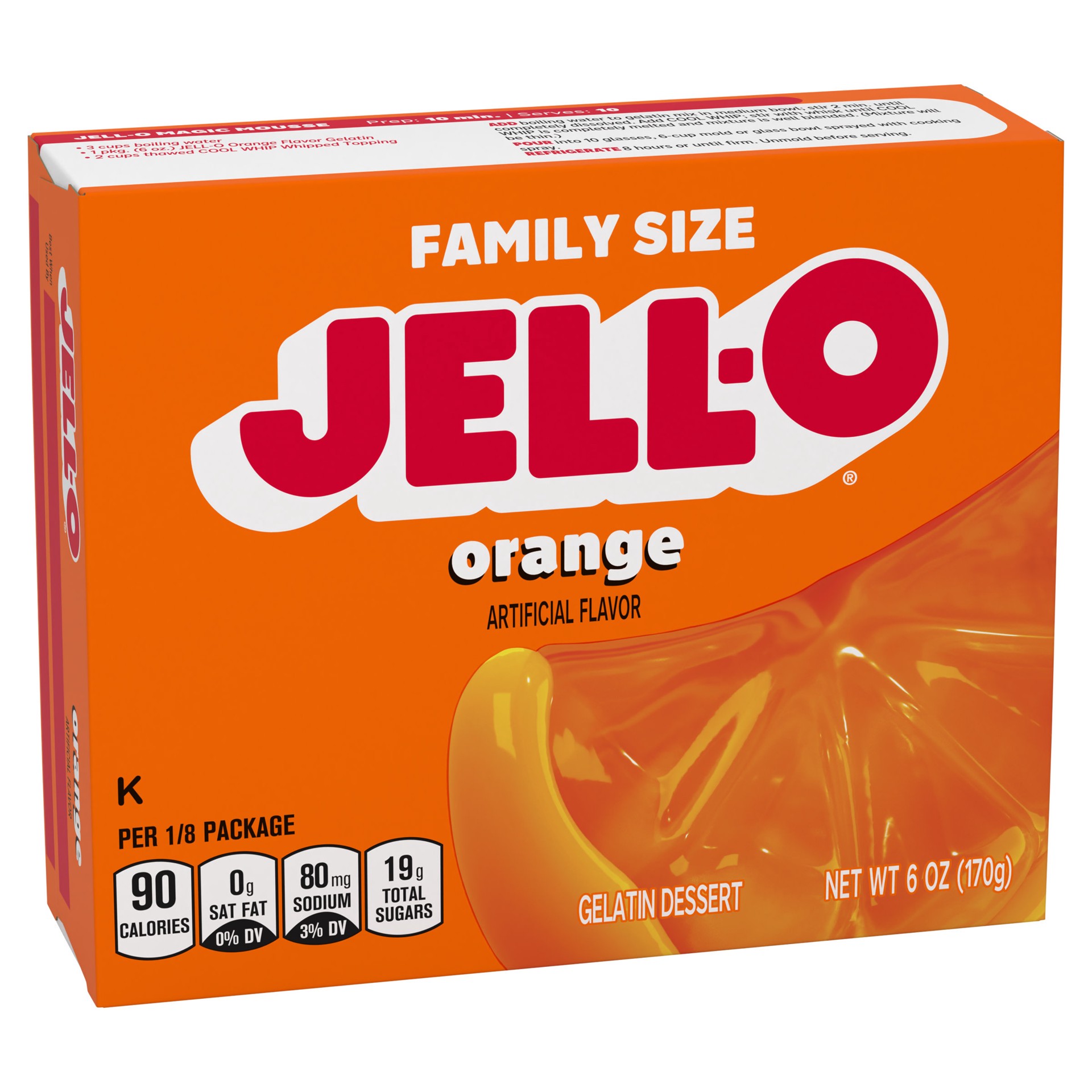 slide 5 of 5, Jell-O Orange Artificially Flavored Gelatin Dessert Mix, Family Size, 6 oz Box, 6 oz