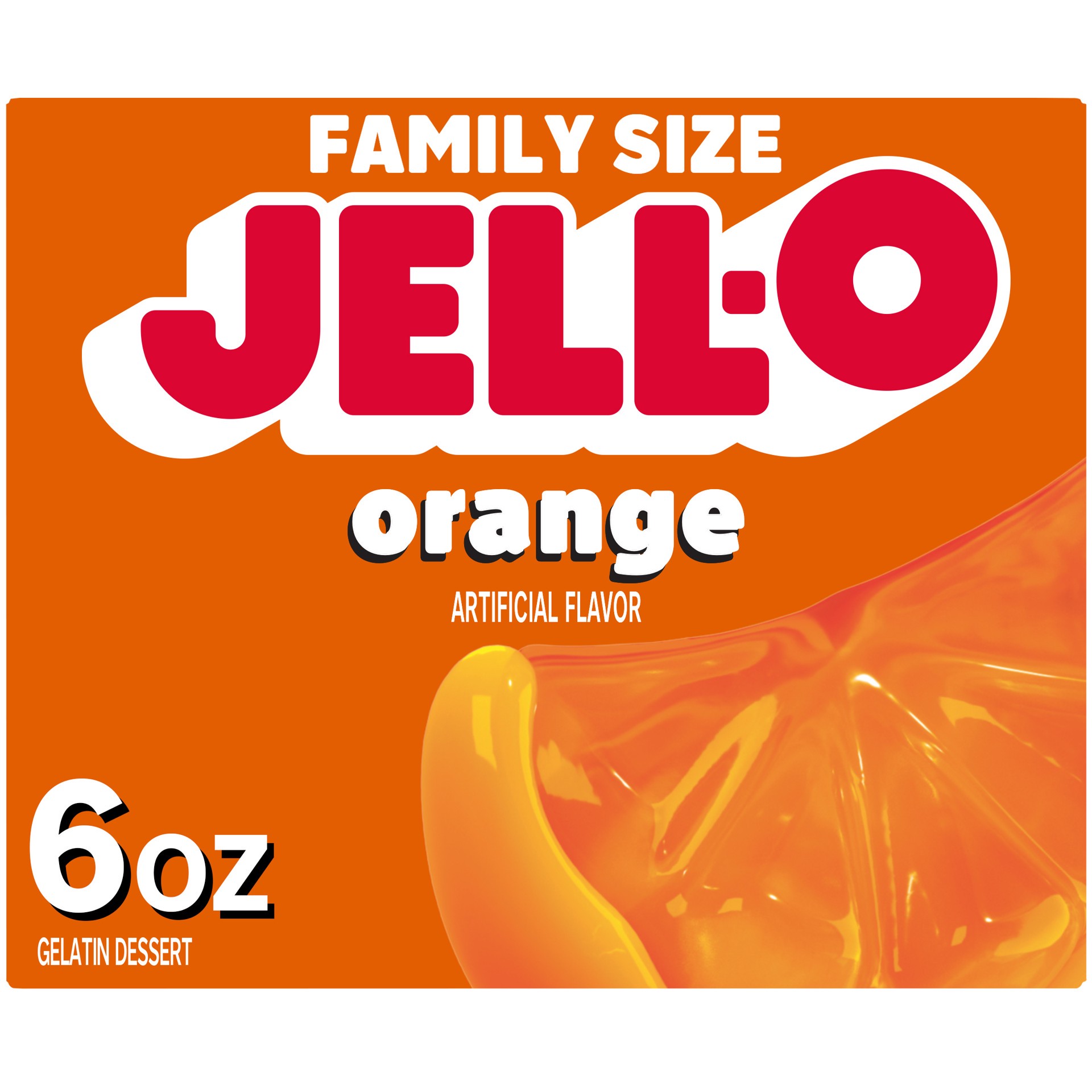 slide 1 of 5, Jell-O Orange Artificially Flavored Gelatin Dessert Mix, Family Size, 6 oz Box, 6 oz