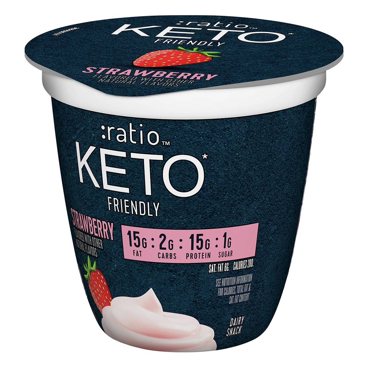 slide 7 of 9, :ratio Yogurt Cultured Dairy Snack, Strawberry, 1g Sugar, Keto Yogurt Alternative, 5.3 OZ, 5.3 oz