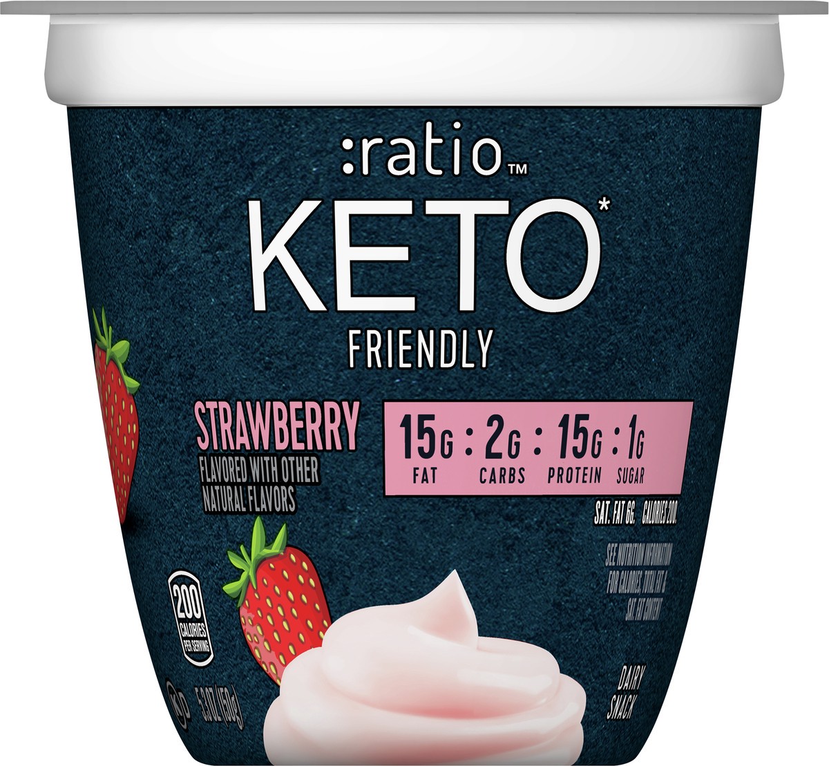 slide 3 of 9, :ratio Yogurt Cultured Dairy Snack, Strawberry, 1g Sugar, Keto Yogurt Alternative, 5.3 OZ, 5.3 oz
