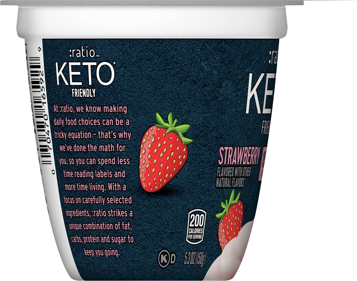 slide 4 of 9, :ratio Yogurt Cultured Dairy Snack, Strawberry, 1g Sugar, Keto Yogurt Alternative, 5.3 OZ, 5.3 oz