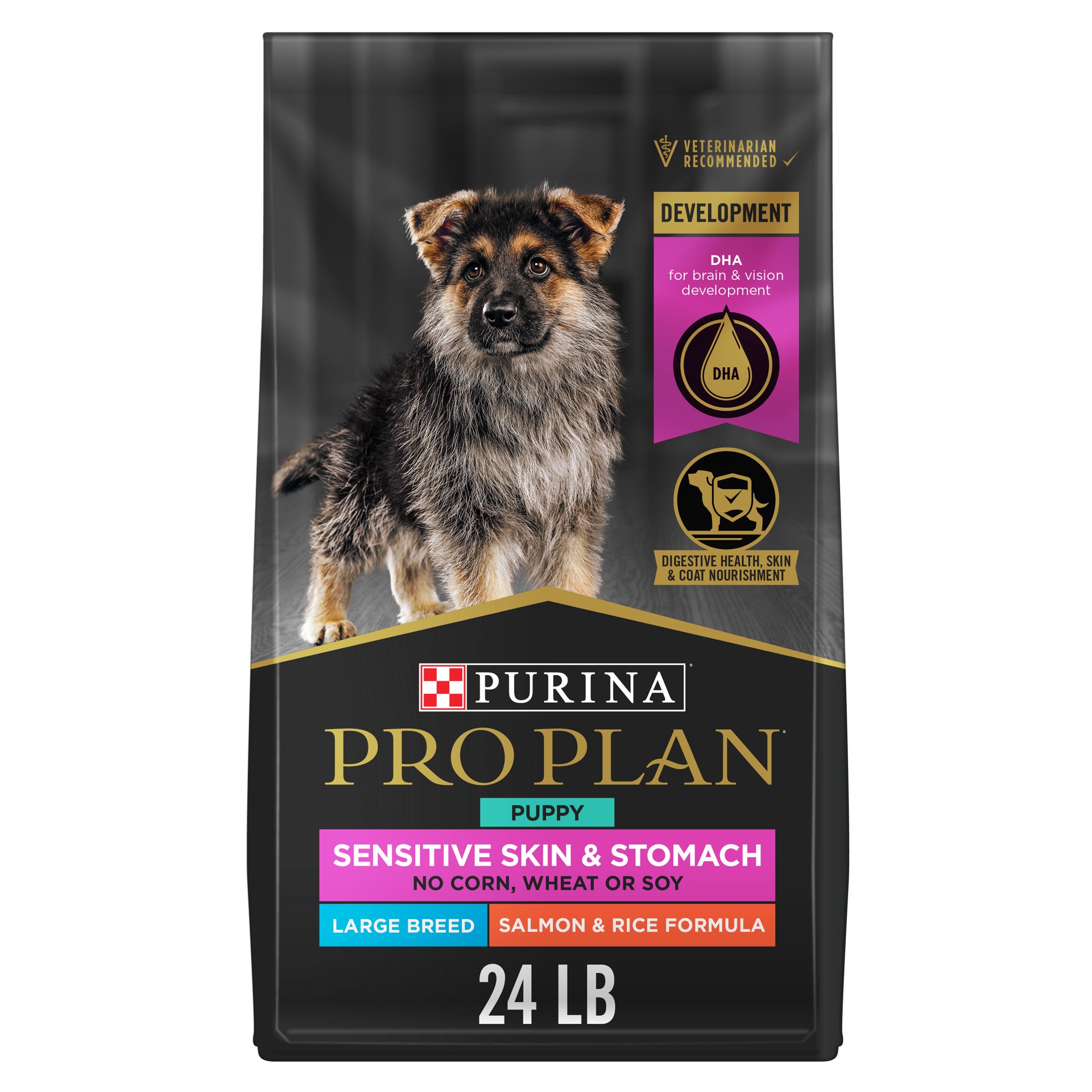slide 1 of 9, Purina Pro Plan Sensitive Skin and Stomach Large Breed Puppy Food Salmon and Rice Formula, 24 lb