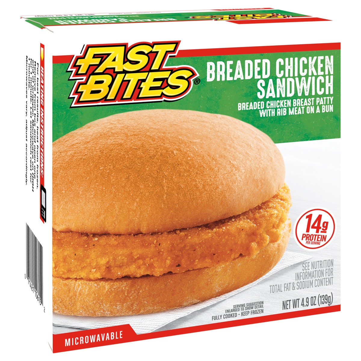 slide 2 of 9, Fast Bites Breaded Chicken Sandwich, 4.9 oz (Frozen), 138.91 g