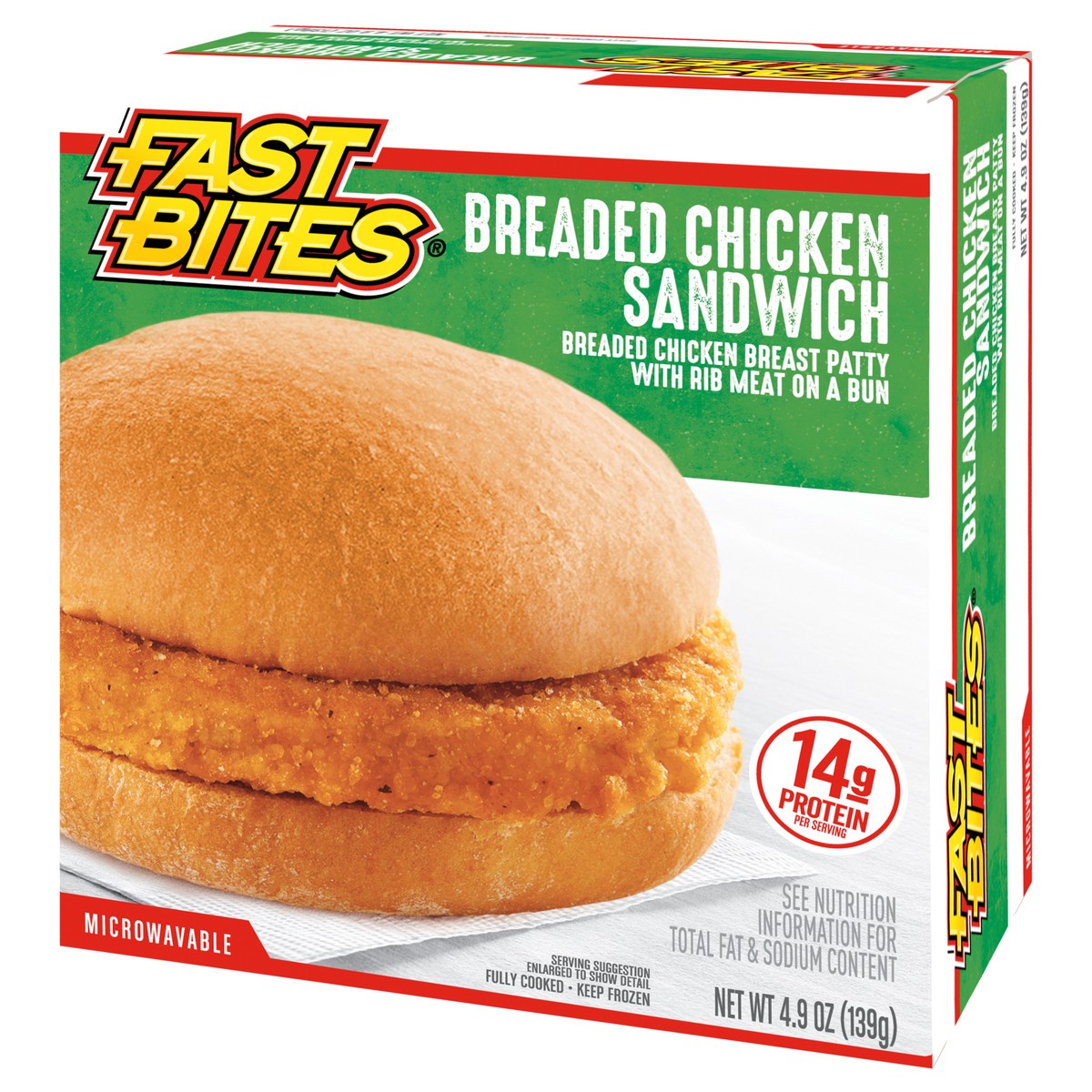 slide 3 of 9, Fast Bites Breaded Chicken Sandwich, 4.9 oz (Frozen), 138.91 g