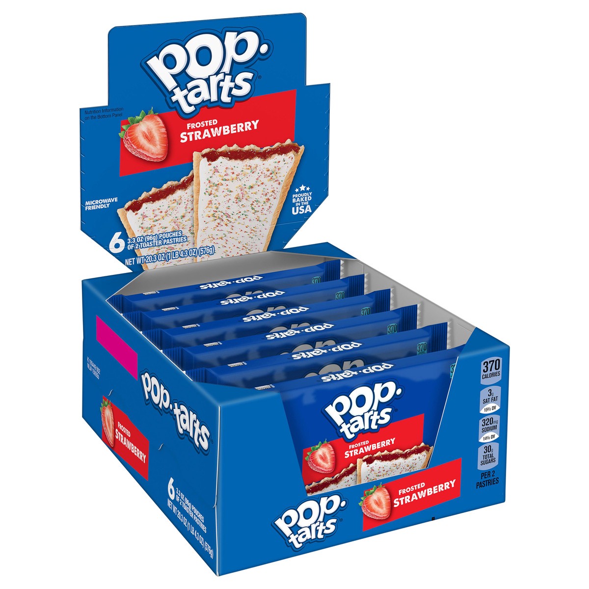 slide 5 of 8, Pop-Tarts Toaster Pastries, Breakfast Foods, Kids Snacks, Frosted Strawberry, 22oz Tray, 12 Pop-Tarts, 20.3 oz