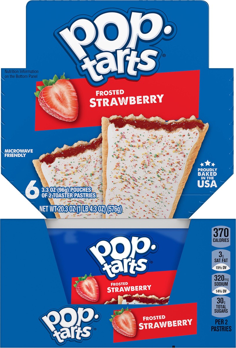 slide 6 of 8, Pop-Tarts Toaster Pastries, Breakfast Foods, Kids Snacks, Frosted Strawberry, 22oz Tray, 12 Pop-Tarts, 20.3 oz