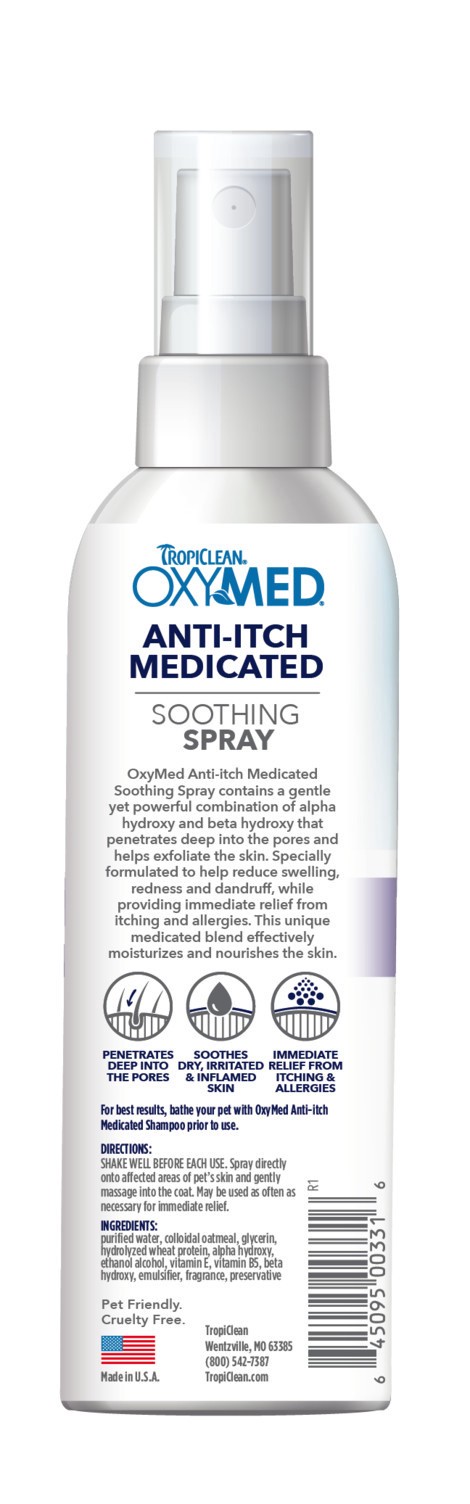 slide 9 of 10, TropiClean OxyMed Medicated Anti itch Spray for Pets, 8oz, 8 oz