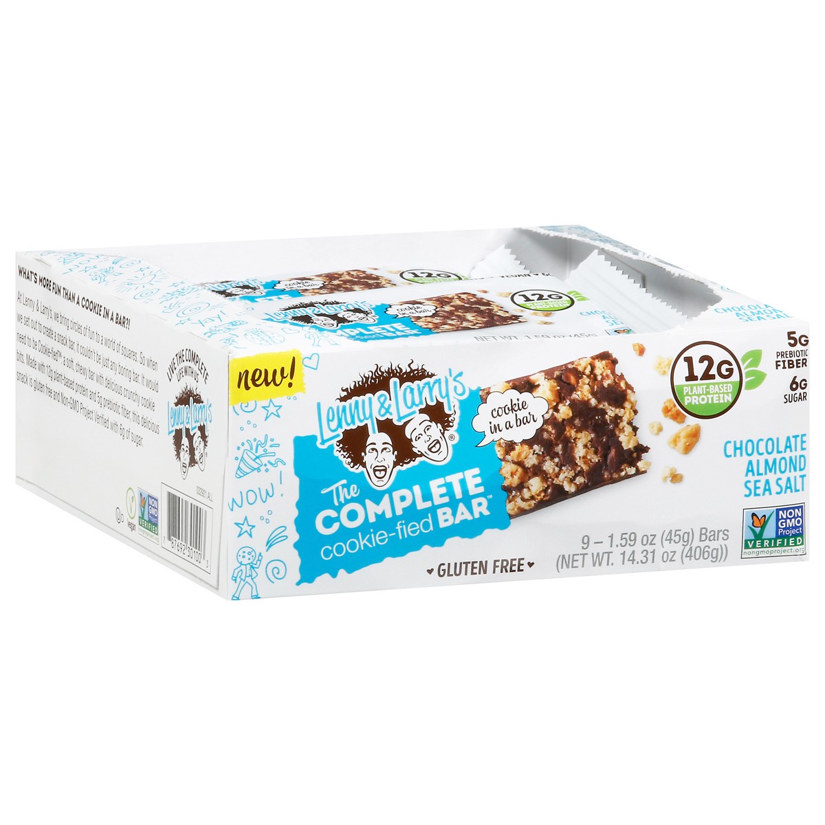 slide 3 of 9, Lenny & Larry's Cookie-Fied Gluten Free Chocolate Almond Sea Salt Bars 9 - 1.59 oz Bars, 14.31 oz