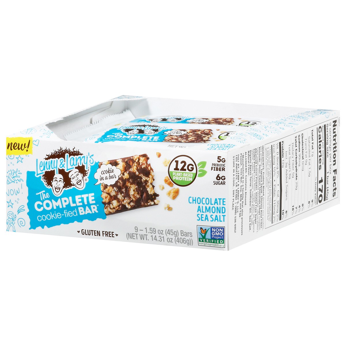 slide 5 of 9, Lenny & Larry's Cookie-Fied Gluten Free Chocolate Almond Sea Salt Bars 9 - 1.59 oz Bars, 14.31 oz