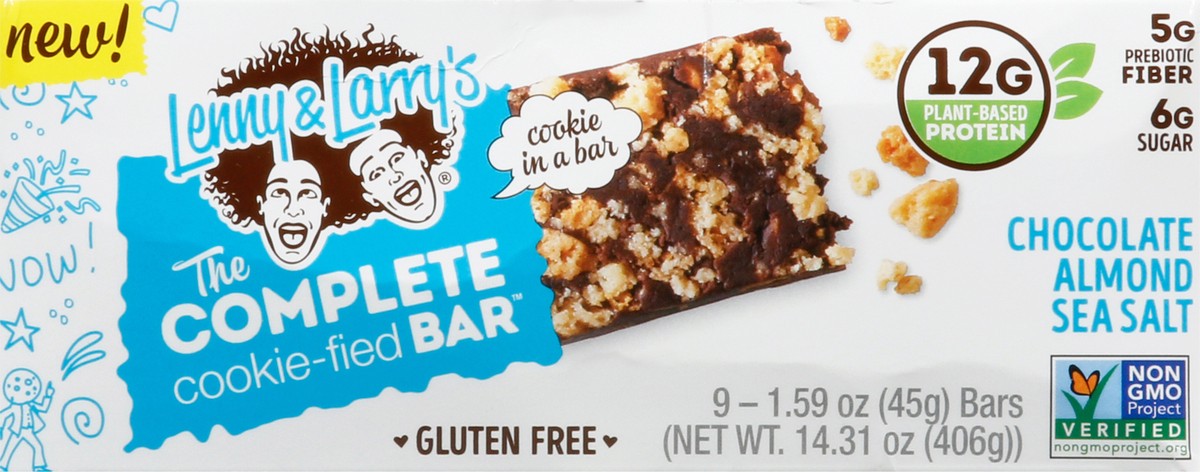 slide 6 of 9, Lenny & Larry's Cookie-Fied Gluten Free Chocolate Almond Sea Salt Bars 9 - 1.59 oz Bars, 14.31 oz