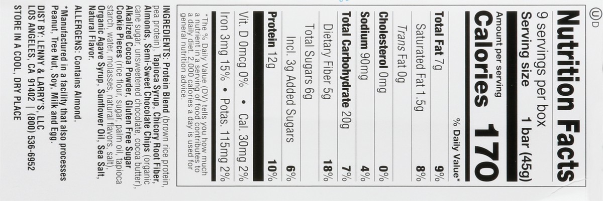 slide 8 of 9, Lenny & Larry's Cookie-Fied Gluten Free Chocolate Almond Sea Salt Bars 9 - 1.59 oz Bars, 14.31 oz