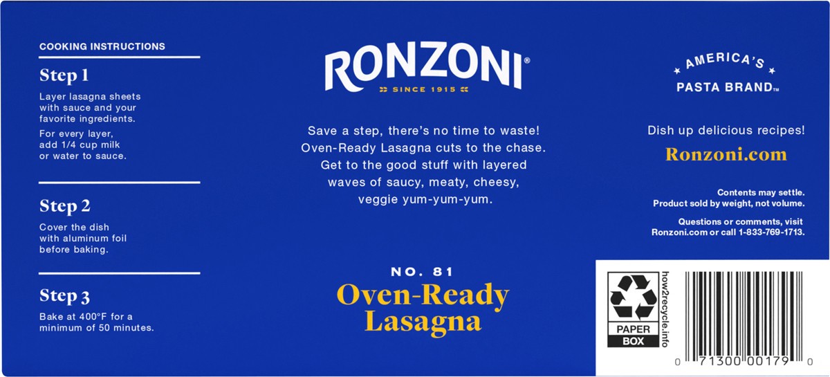 slide 5 of 9, Ronzoni Oven Ready Lasagna No-Boil Pasta for Baking, 8 oz