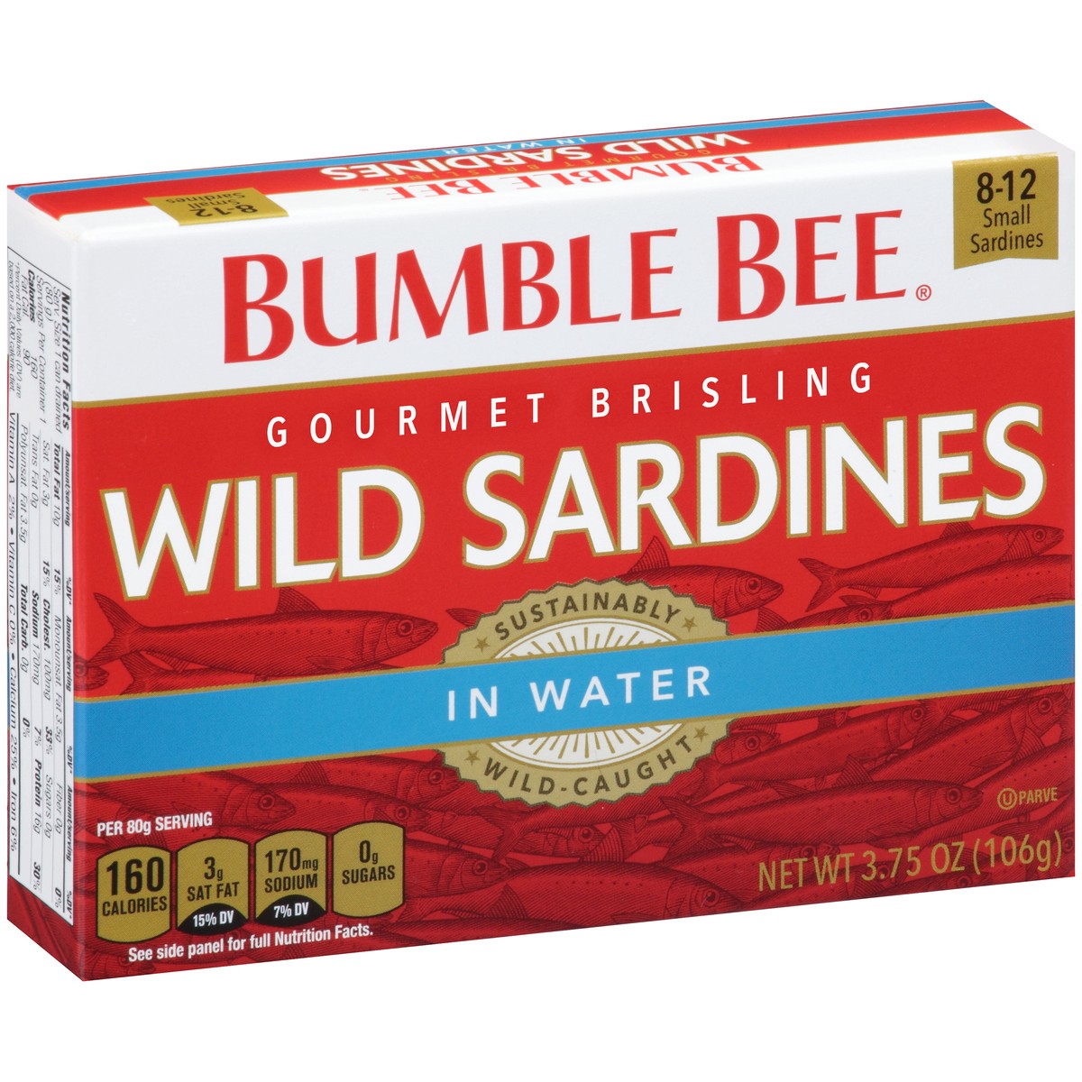 slide 11 of 11, Bumble Bee Gourmet Brisling Wild Sardines in Water 3.75 oz. Box, 3.75 oz