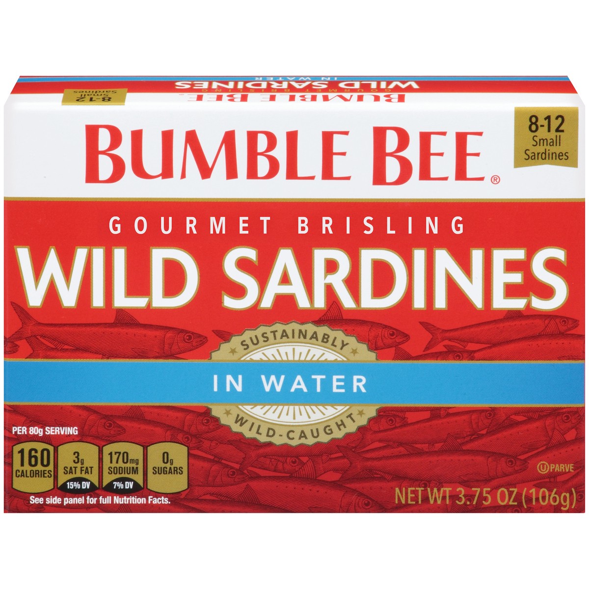 slide 1 of 11, Bumble Bee Gourmet Brisling Wild Sardines in Water 3.75 oz. Box, 3.75 oz