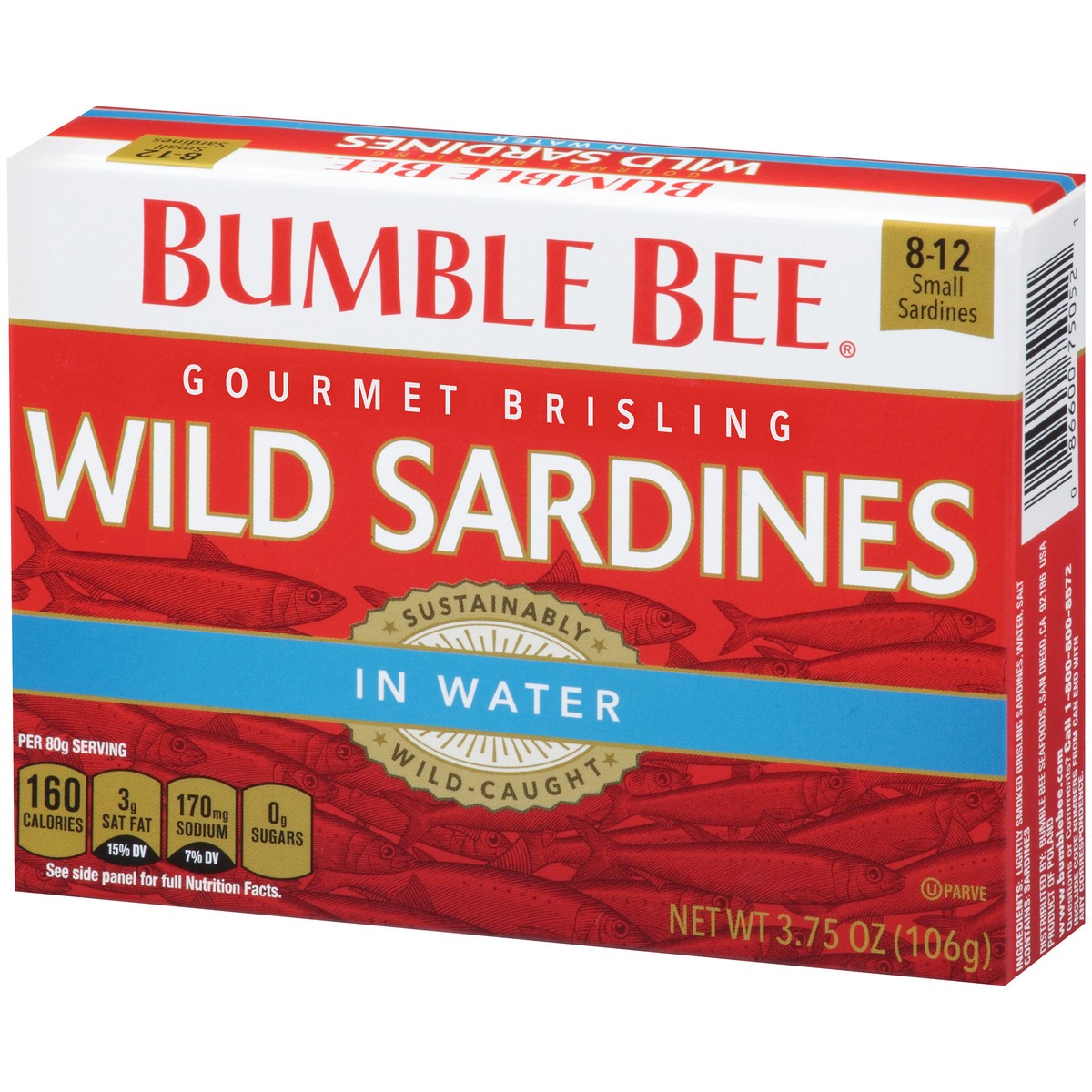 slide 2 of 11, Bumble Bee Gourmet Brisling Wild Sardines in Water 3.75 oz. Box, 3.75 oz