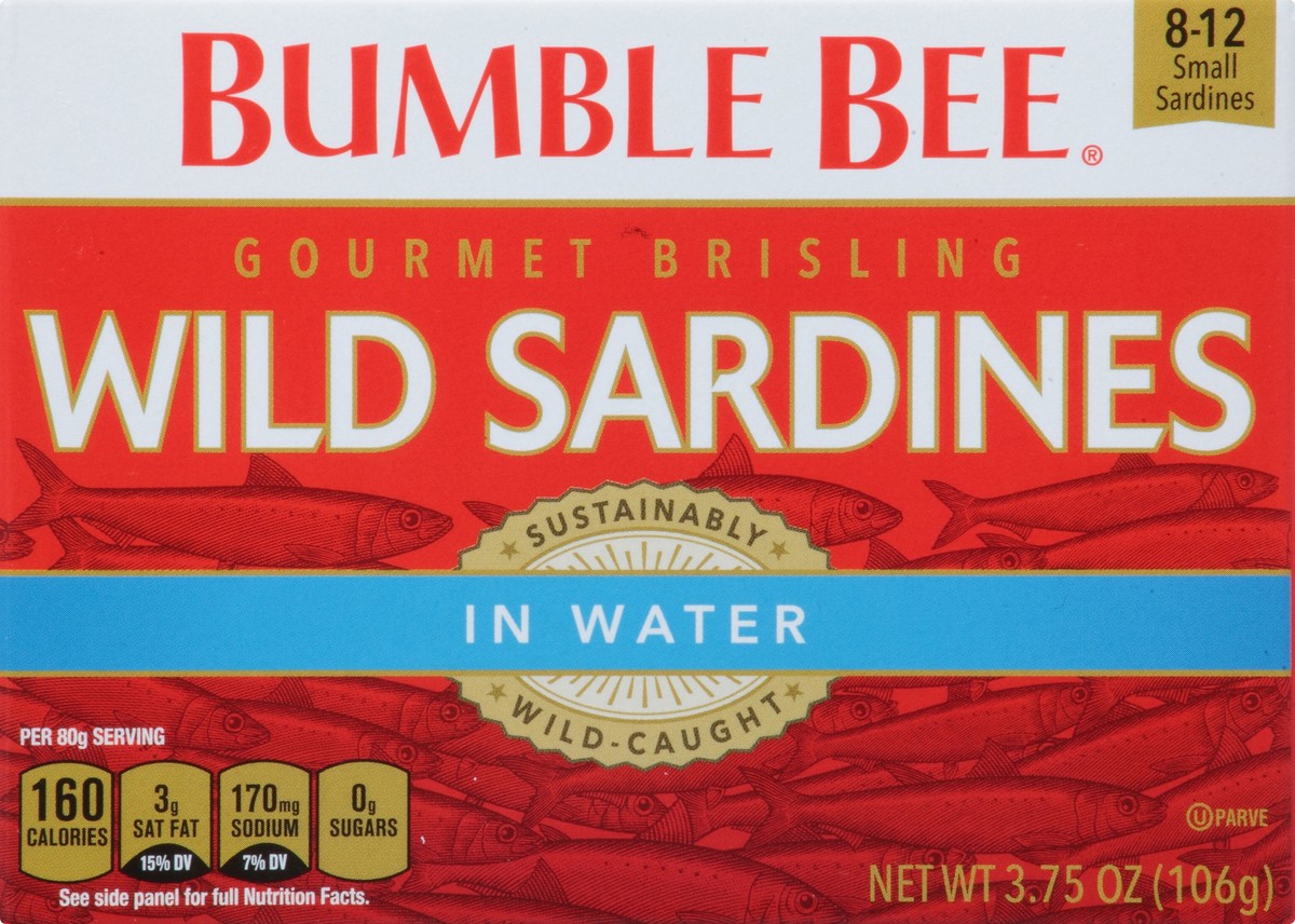 slide 8 of 11, Bumble Bee Gourmet Brisling Wild Sardines in Water 3.75 oz. Box, 3.75 oz