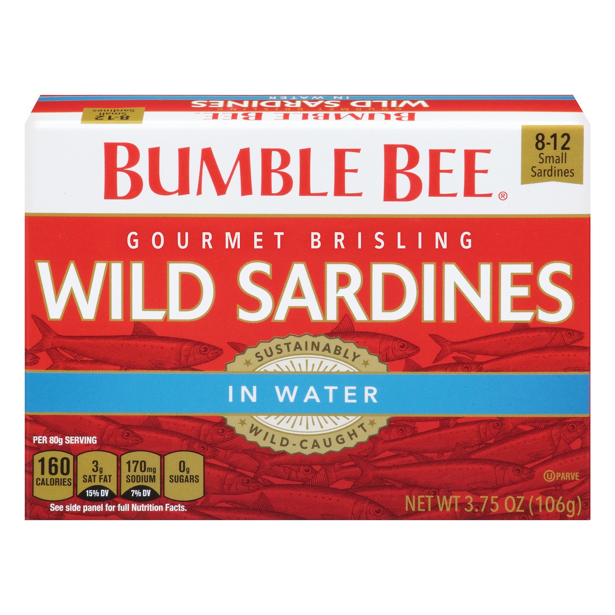 slide 10 of 11, Bumble Bee Gourmet Brisling Wild Sardines in Water 3.75 oz. Box, 3.75 oz