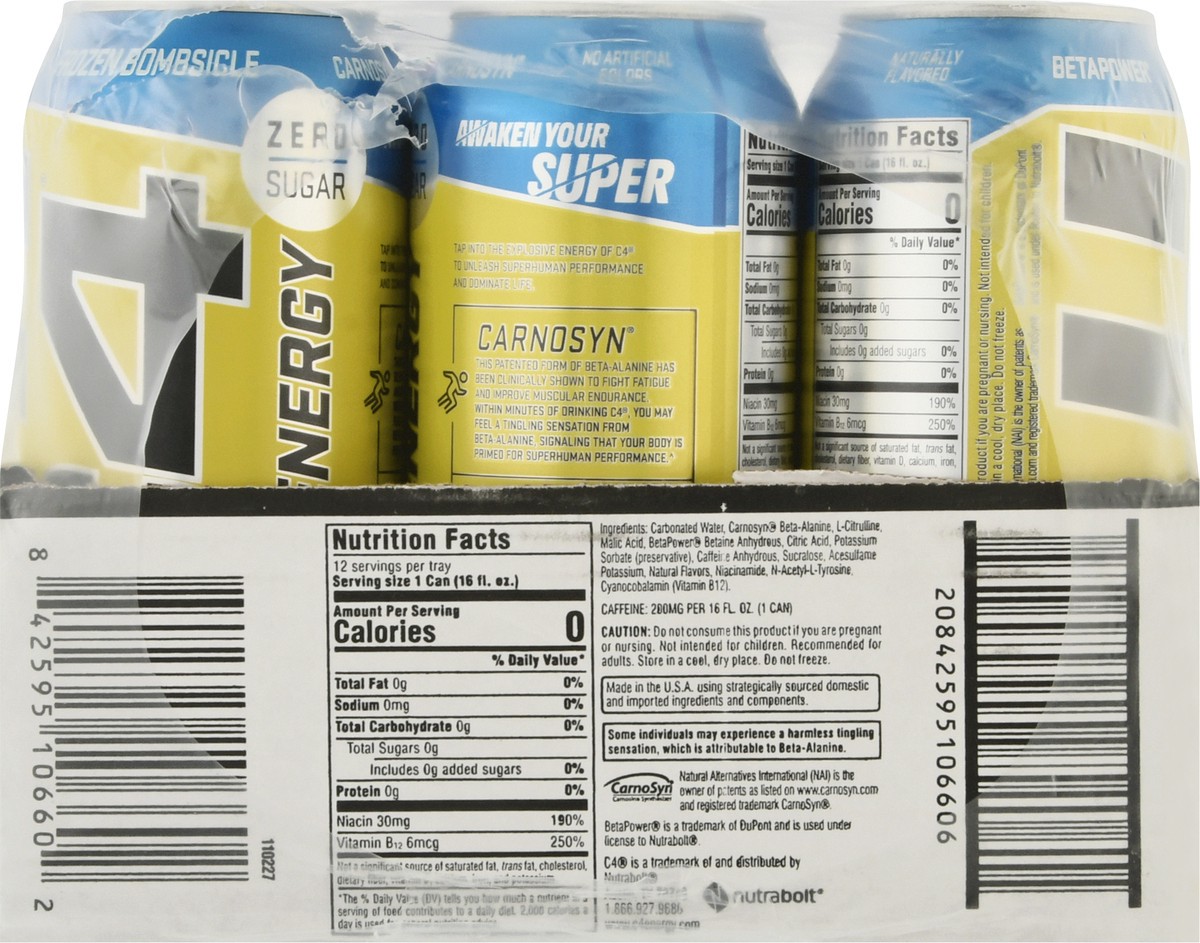 slide 7 of 10, C4 Sport 12 Pack Frozen Bombsicle Performance Energy Drink 12 oz - 12 oz, 12 oz