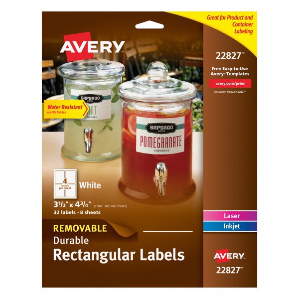 slide 1 of 10, Avery Removable Durable Labels, TrueBlock Technology, 4-3/4 x 3-1/2, White, 32 ct