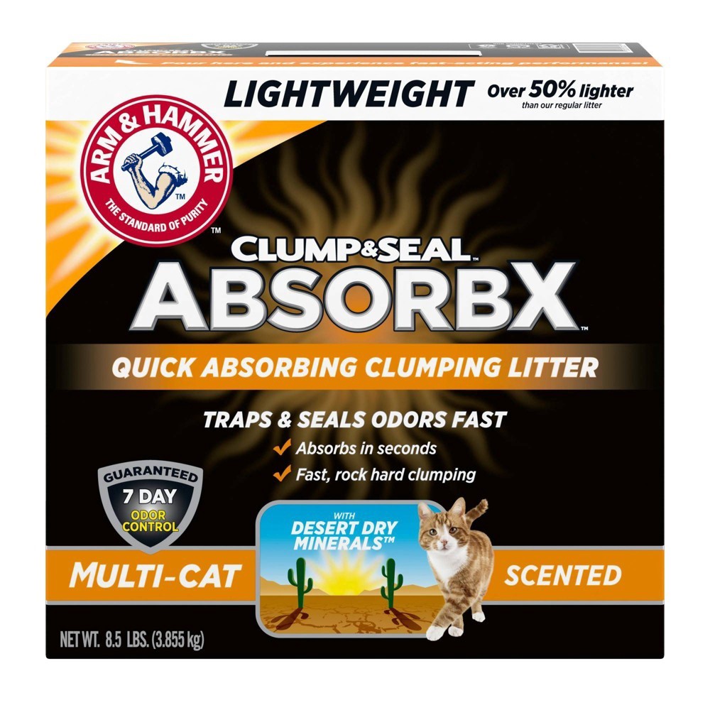 slide 2 of 7, ARM & HAMMER Clump & Seal AbsorbX Lightweight Quick Absorbing Multi-Cat Clumping Litter 8.5 lb, 8.5 lb