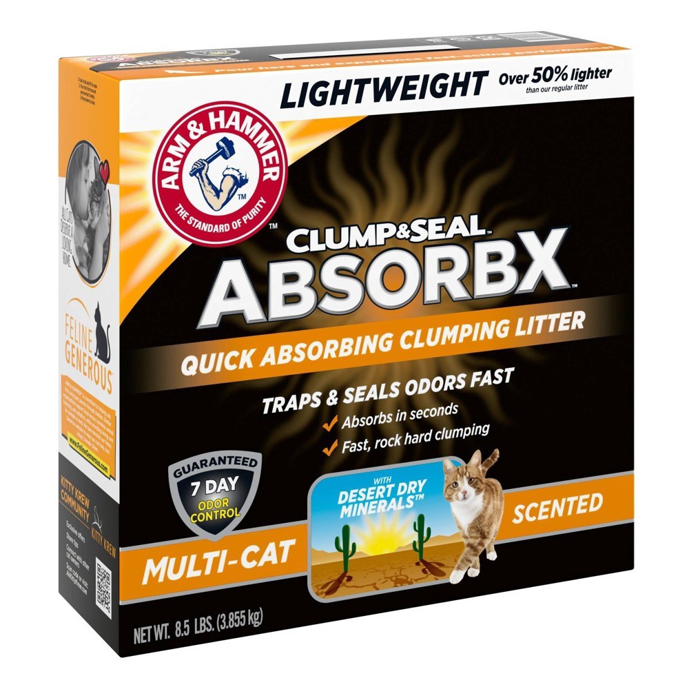 slide 4 of 7, ARM & HAMMER Clump & Seal AbsorbX Lightweight Quick Absorbing Multi-Cat Clumping Litter 8.5 lb, 8.5 lb