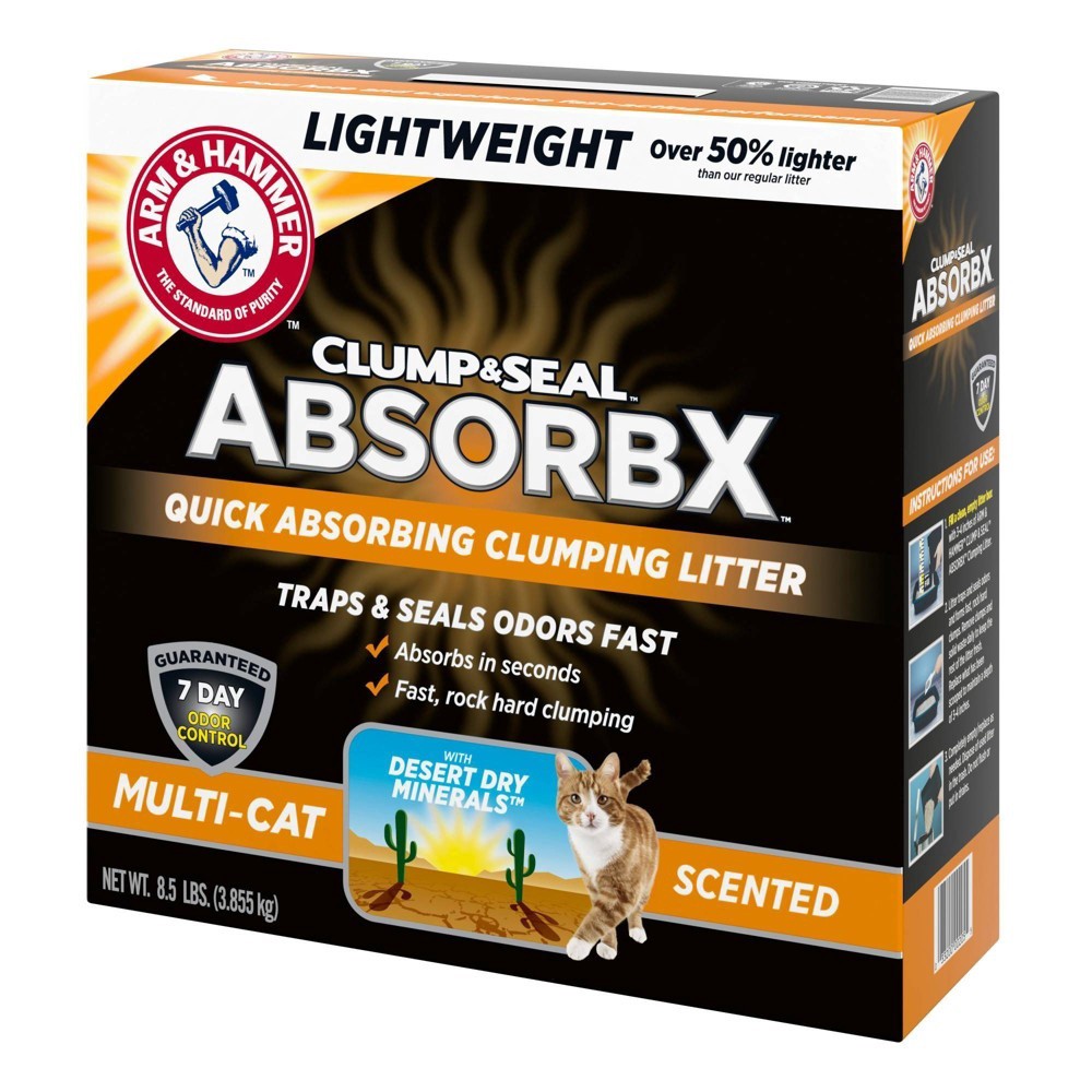 slide 5 of 7, ARM & HAMMER Clump & Seal AbsorbX Lightweight Quick Absorbing Multi-Cat Clumping Litter 8.5 lb, 8.5 lb